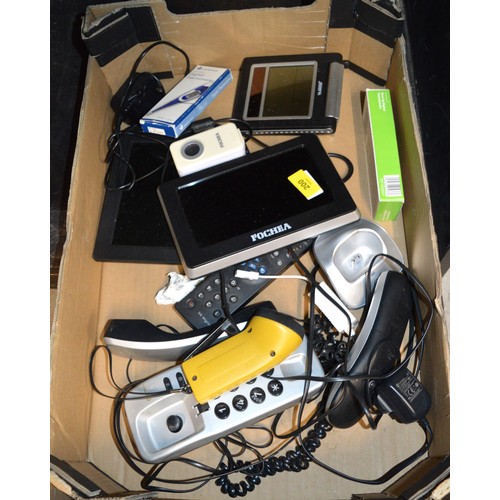 179 - Box of Assorted Electrical Items:  Phones, Digital Thermometers, etc