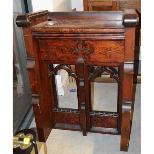 A Polished Pitch Pine Church Lectern having Fleur-de-Lys and Three-Leaf ...