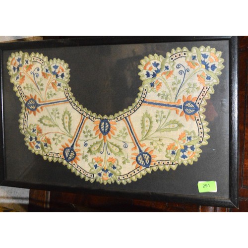 291 - Framed (Under Glass) Embroidered Dress Collar - approx 24