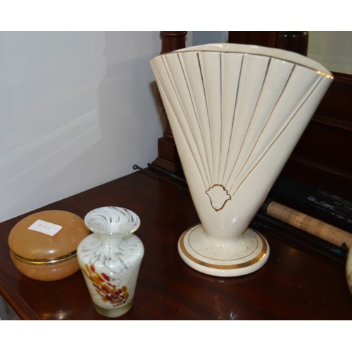 65 - Assorted Vintage Items:  An Art Deco-Style Fan Vase with Gilt Decoration, a Hinge-Top Alabaster Pot,... 