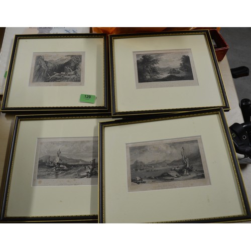 111 - Framed and Mounted (Under Glass) Etching Prints:  2 by W Richardson, 1 by E Goodall, and 1 by W Mill... 