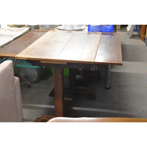 114 - Solid Oak Art Deco Priory Style Dining Table (Some Bleach to Top - Overall Consistent Finish)