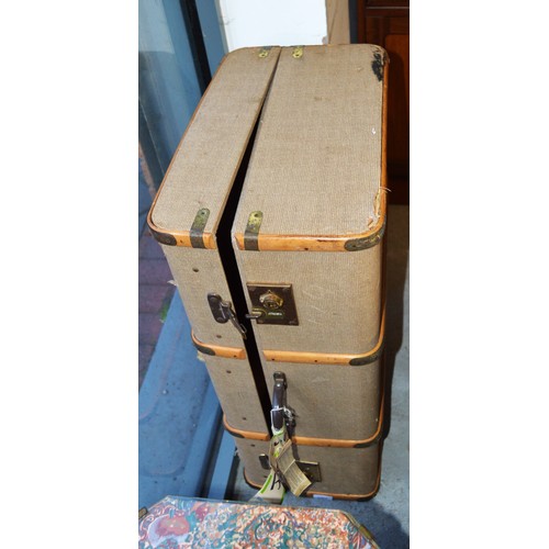 206 - A Fibre Trunk with Bentwood Binding and Brass Locks