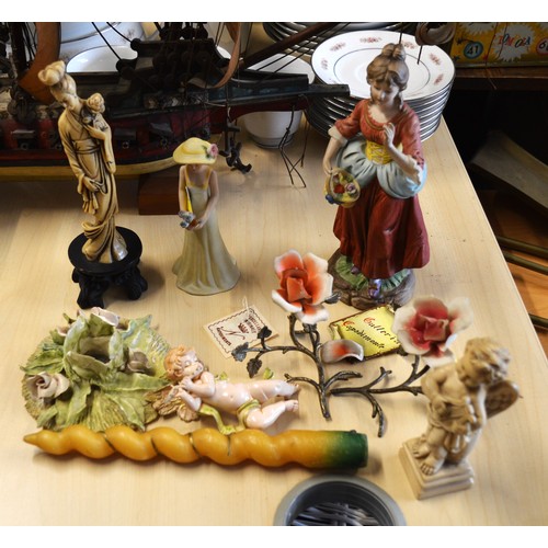 94 - Selection of Ornamentation Including Two Capodimonte Flower Table Decorations (One Petal Break), Che... 