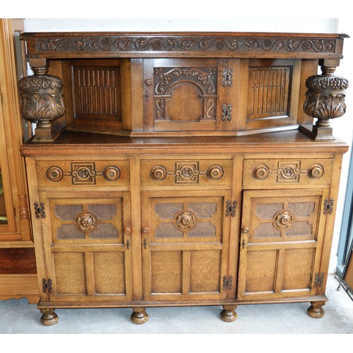 249 - Oak Court Cupboard having Three Drawers and Three Cupboards and Carved Detail