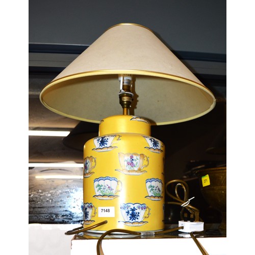 184 - Pair of John Lewis Table Lamps having a Teacup Theme Decoration, and with Cream Shades - (approx 19