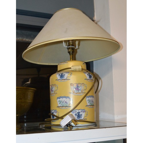 184 - Pair of John Lewis Table Lamps having a Teacup Theme Decoration, and with Cream Shades - (approx 19