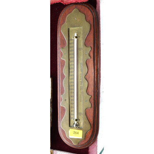 182 - Early 20th Century Mercury Thermometer in Brass on Oak produced by Casartelli Bros, 1-3 Duke Street,