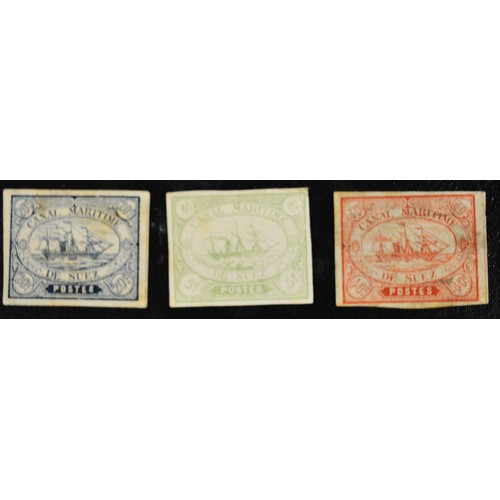 412 - Three Rare Suez Canal Used Stamps 
1886 Design 5 cents, 20 cents and 40 cents