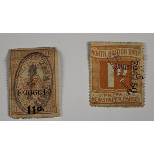 413 - Two British Railway Stamps:
London & North Western Railway 11d Parcel Stamp
One North British Railwa... 