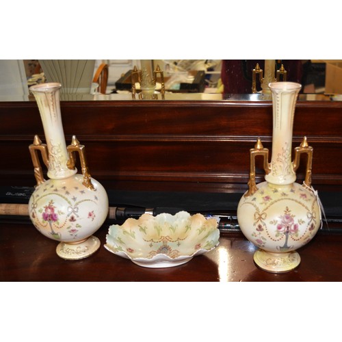 201 - Pair of Crown Devon Art Nouveau Amphora-Shape Vases with Twin Gilded Handles (approx 11