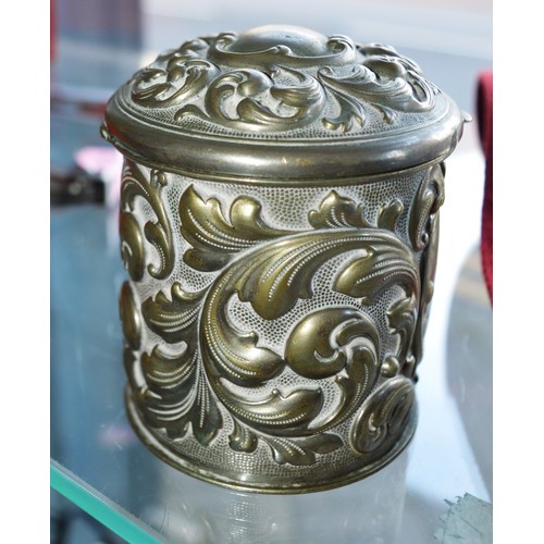 172 - Good Quality Metal Lidded Jar having Repousse Detail