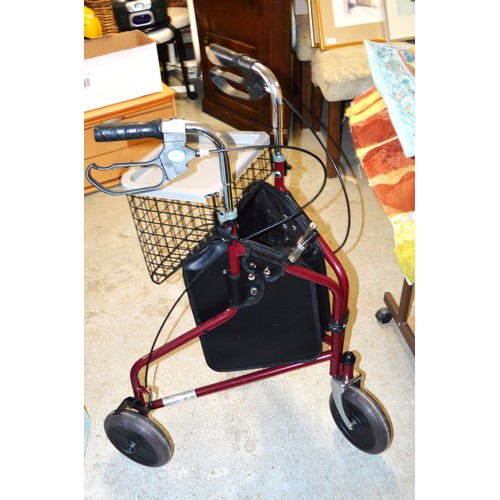 224 - NRS Healthcare Steel Tri Wheel Walker with Basket, etc, Plus an Adjustable TV/Lunch Table