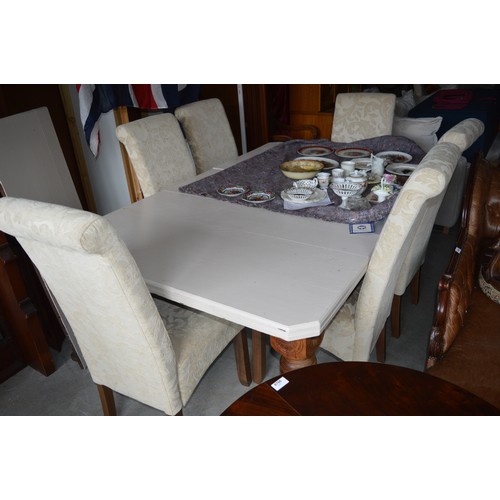 37 - Extending Dining Table (in Over-Painted Solid Oak) Plus Ten Chairs (Upholstered in a Cream Fabric)