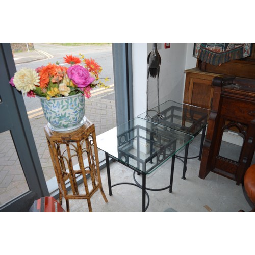 54 - Two Glass-Topped Occasional Tables on Metal Bases - (approx 2 Foot Square)