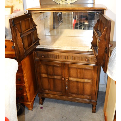 57 - Cocktail Cabinet having One Drawer, Mirror-Back Upper Cupboard, Lower Cupboard, and Key - 31