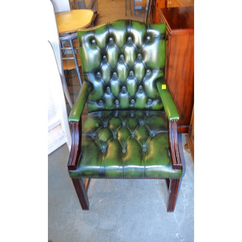 5 - Carver Chair in Green Button-Back Leather