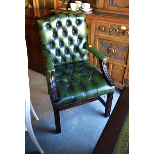 5 - Carver Chair in Green Button-Back Leather