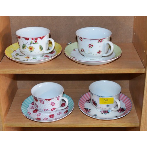 39 - Set of Four Rosanna Cups and Saucers