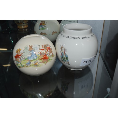 107 - A Doulton Bunnykins Money Box (with Stopper) Plus a Wedgwood Bunnykins Peter Rabbit Bowl