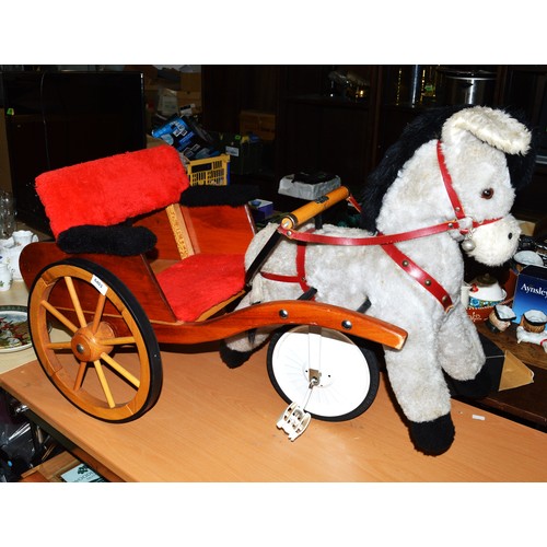 129 - Children's Vintage Plush Horse and Cart by Pegasus - Made in Crewe, England