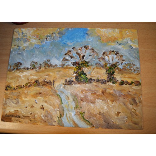 13 - An unframed oil painting by Keith Gardner RCA; Two Trees near Bakewell