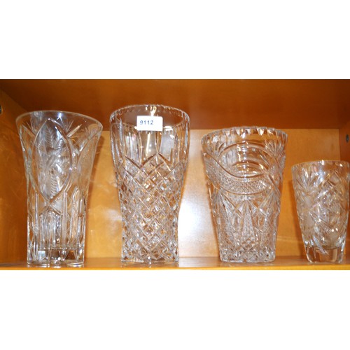 38 - Four Good Quality (Heavy) Glass/Crystal Vases - Tallest is approx 10