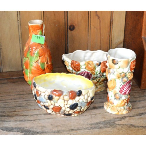 Four Sylvac Vases/Plant Pots including Autumnal Leaves, Pebbles, and ...