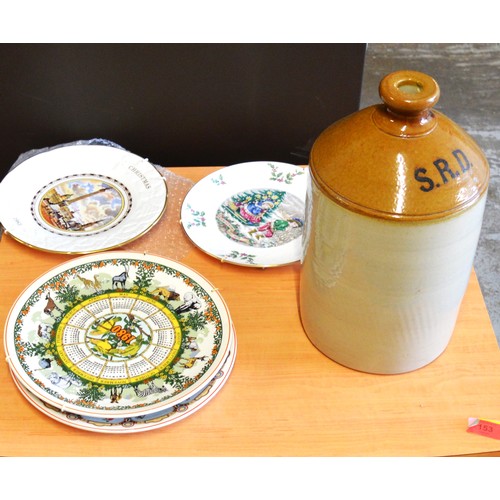 239 - Earthenware Flagon Marked SRD, Two Calendar Wedgwood Plates plus a Christmas Royal Doulton Plate