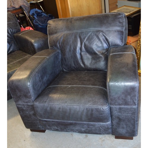 127 - DFS Dark Grey Leather Corner Sofa and Chair