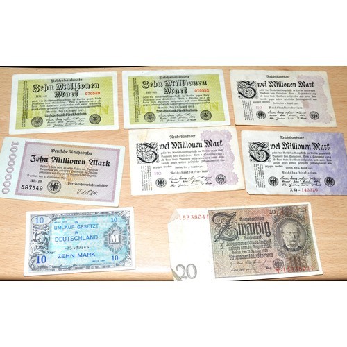 352 - Collection of Early 20th Century German Banknotes Reichsbank Two Million, Three Million Mark Banknot... 