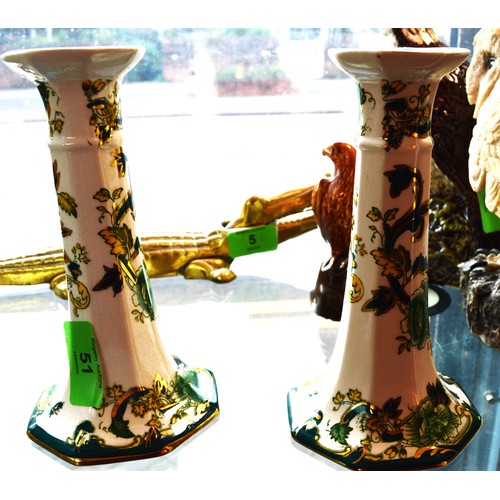 76 - Pair of Masons Chartreuse Candle Sticks