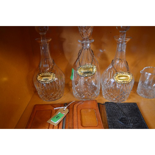 119 - Pair of Crystal Decanters Plus One Etched Decanter, Plus Set of Three Spirits Labels