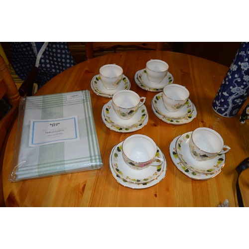 128 - A Duchess Bone China Six Place Settings (Cups, Saucers and Cake Plates) plus a Brand New White Clean... 