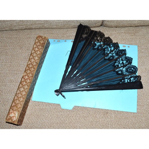 130 - Boxed Black Lace Fan