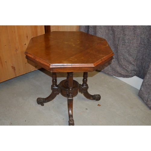 271 - Victorian Octagonal Centre Table With Four Branch Base With Bulbous Centre with Two Turned Finials (... 