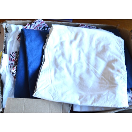 288 - Two Boxes of Assorted Linen including Table Cloths, Crocheted Cloths, etc