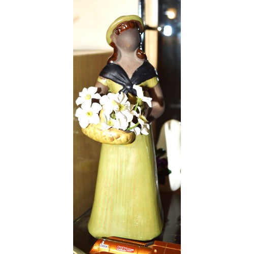 329 - Swedish Pottery Figure of a Girl with Flowers