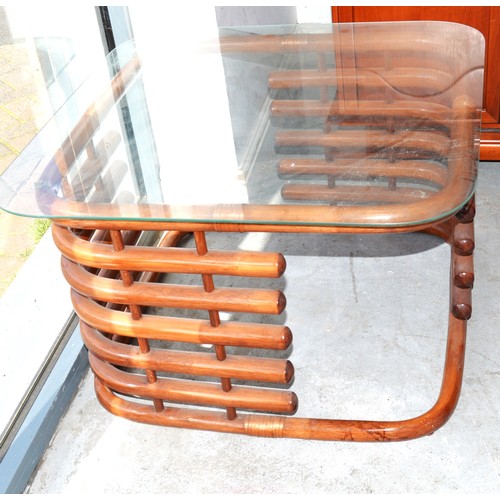 34 - Mid-Century Glass-Topped Rattan Occasional Table - Approx 28.5