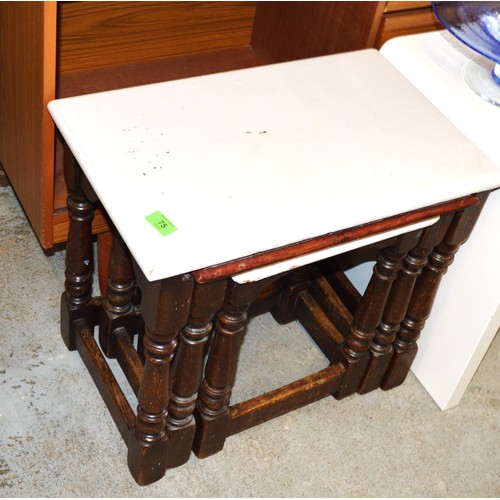 75 - A Nest of Three Oak Occasional Tables with Overpainted surface