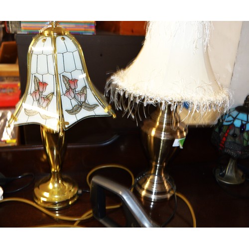 77 - Bronzed-Effect Table Lamp having Fringed Cream Shade, Plus One Other