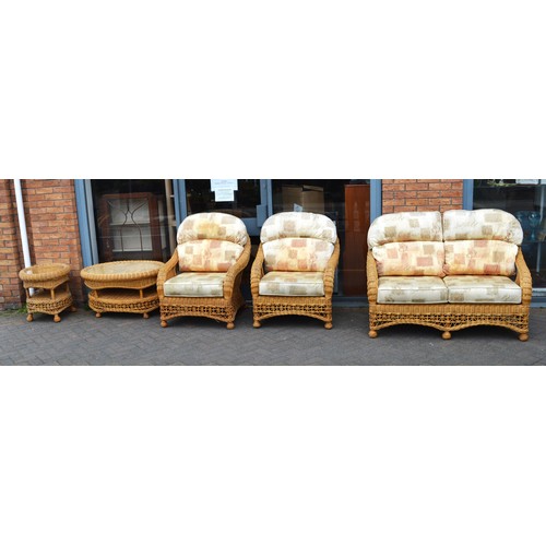 100 - Five Piece Cathay Cane Conservatory Suite: Two Seater Sofa, Two Armchairs, Ovals Occasional Table, C... 