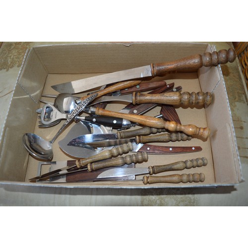 173 - Assorted Rostfrit Stal (Scandinavian) Wooden Handled Cutlery:  Carving Set, Salad Servers, Knives, e... 