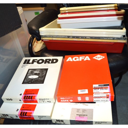 Four Boxes of Agfa and Fuji Photographic Paper and Fifteen Developing Trays