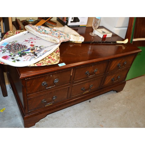 47 - Mahogany Low-Set TV Stand having Fall-Front Section and Two Side Drawers - all on Bracket Feet and C... 