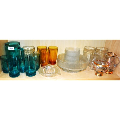 52 - Jade Green Glass Lemonade Set (Jug and Five Glasses), Plus Beer Steins, Romanian Gilt-Decorated Jug ... 