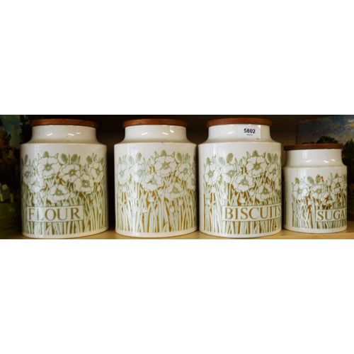 53 - Set of Four Hornsea Graduated Storage Cannisters:  Flour, Sugar, Biscuits, etc (Fleur Pattern)