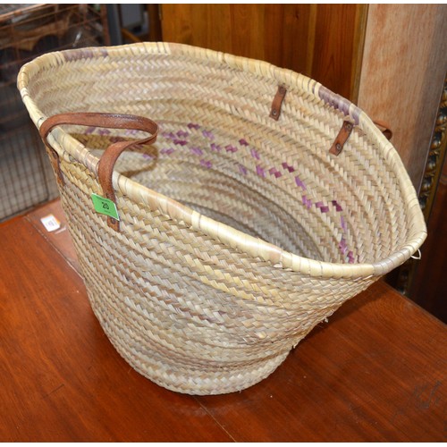 140 - Leather-Handled Straw Constructed Basket - Ideal for Kindling