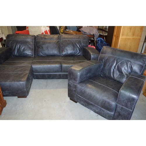 148 - DFS Black Leather Corner Sofa and Chair