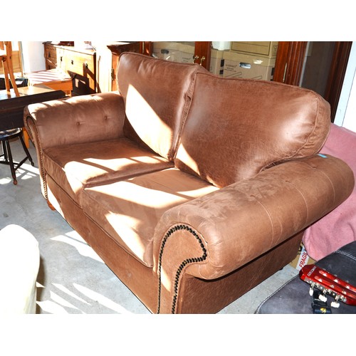 156 - Brown Leather Three-Seater Sofa (Some Scratches to Leather)